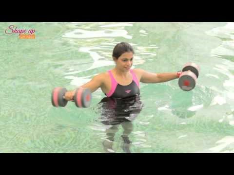 Aqua Aerobics Exercises - say goodbye to love handles with water dumbbell workout routine