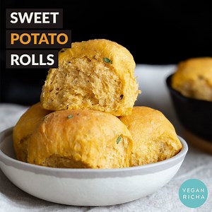 831K views · 1.4K reactions | NEW! Soft Sweet Potato Rolls!! 7 Ingredients, Freezer friendly. Try these Super Fluffy Herbed Dinner Rolls. FULL RECIPE==> https://www.veganricha.com/2018/11/vegan-sweet-potato-rolls.html | Vegan Richa | Facebook
