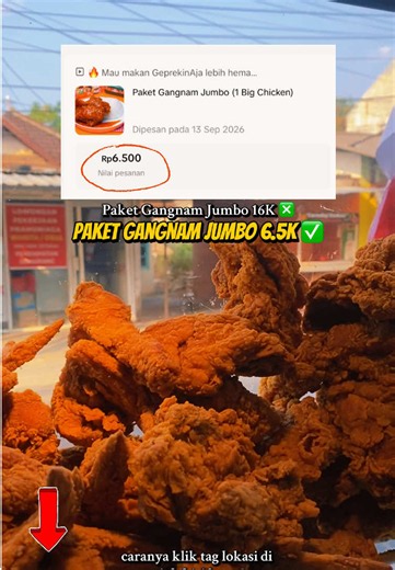 PAKET GANGNAM JUMBO CUMAN 6.500!!!🔥🔥🔥 Pedas manis gurih jadi satu! 🤤🔥 Ayamnya jumbo dan juicy, plus sambal Gangnam yang medok banget! 🍗✨ Rasanya nagih pol, sekali coba pasti pengen lagi! #geprekinaja #geprekinajapromo #gangnamjumbo #creatorsearchinsights #fypppp
