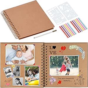 AIOR Scrapbook 7x7 Inch DIY Scrapbook Album 40 Pages Hardcover Thick Kraft Paper Blank Scrapbook, Spiral Scrapbook Photo Albums for Couple Baby Anniversary Wedding Family Gifts, Brown, ARXLX-7K