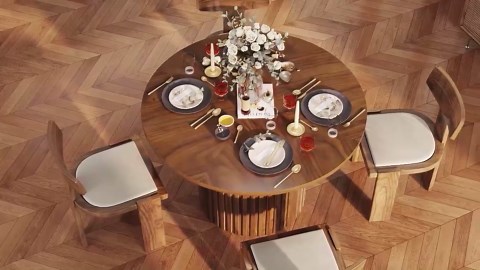 Round Dining Table for 4, Farmhouse Kitchen Table, Modern Circle Dining Tables for Kitchen, Living Room (Walnut)