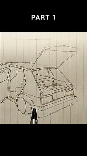 Opened door VW Golf mk1 velocity drawing with pencil | Easy step by step car drawing tutorial
