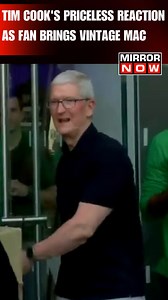 120K views · 292 reactions | Apple CEO Tim Cook's reaction when a fan walked in with a Macintosh Classic has taken the internet by storm. Visuals shared on social media showed Cook lauding the 'diehard' Apple fan. Cook was pleasantly surprised at seeing an old Macintosh Classic machine at the store. . . . #apple #applestore #BKCstore #vintagemac #timcook | Mirror Now | Facebook