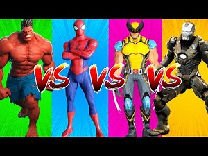 SUPERHEROES COLOR DANCE CHALLENGE Red Hulk vs Spider-Man vs Wolverine vs Black Iron Man