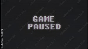 retro videogame GAME PAUSED text on computer old tv vhs glitch interference noise screen animation seamless loop New quality universal vintage motion dynamic animated background colorful joyful video