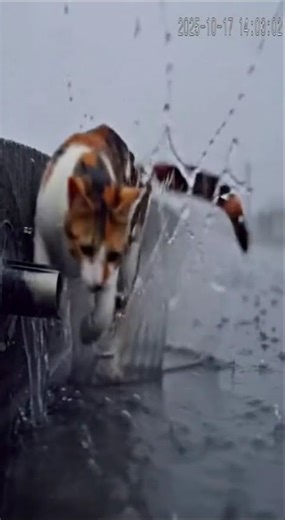 Heroic Cat Protects Baby in Rain CCTV