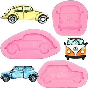 Private Car Fondant Silicone Molds, Public Bus Chocolate Mold, Traffic Theme Car Candy Baking Molds for Cake Decoration Cupcake Topper Clay Resin