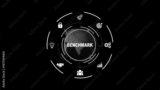 Benchmark Comparison Map with Icon Circular HUD Animation for Performance Evaluation and Business Metrics