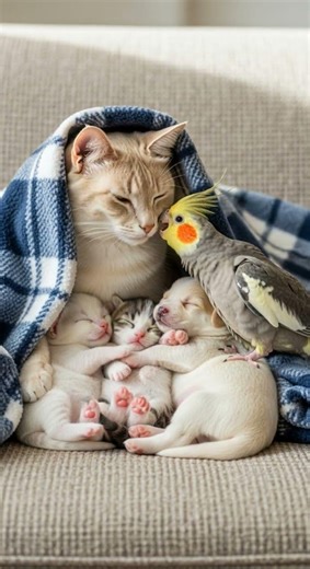 Cats Stay Awake to Protect a Sleeping Puppy Brave Guardians Unite #cats #puppy #pets