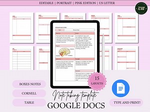 Pink Google Docs Note-taking Template | Cornell Notes, Study Planner (US Letter) - Etsy