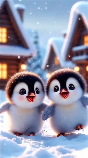 Sparkling-Eyed Baby Penguins in a Cozy Snow Village | #cute #penguin #pets #shorts #adorable