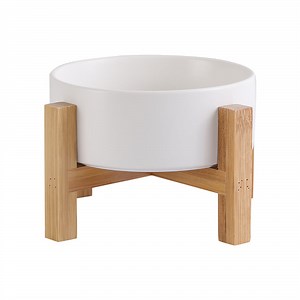 Lionwei Elevated Ceramic Cat & Dog Bowl with Non-Slip Wooden Stand for Pets, Solid