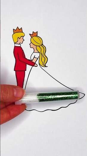 ❤️ Christmas Princess Bride & Prince 👸🤴✨ #glitter #art #easy #couple #dress #bride