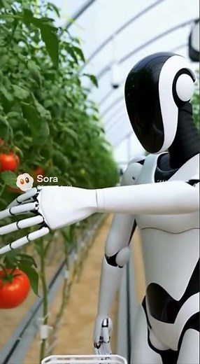 토마토 비닐하우스에서 일하는 휴먼로이드