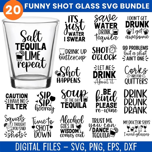 Funny Shot Glass SVG Bundle: 20 Funny Designs (digital Download) - Etsy