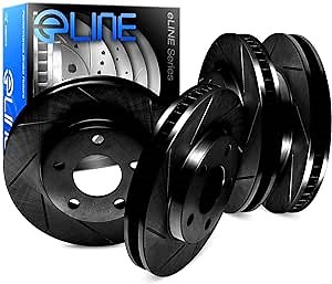 For 2007-2011 Lexus GS350 R1 Concepts Front Rear Black Zinc Diamond Slotted Brake Rotors
