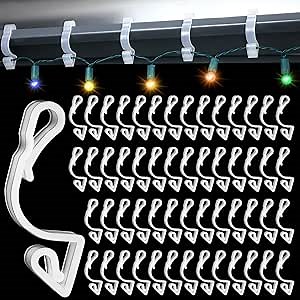 50 Pcs Christmas Light Clips Outdoor Gutter Hooks for String Lights Holiday Gutter Light Holder Clips Weatherproof Outside Seasonal Light Hangers for Halloween Xmas Decoration