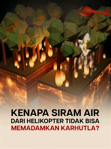 Kenapa Siram Air dari Helikopter Tetap Nggak Bisa Padamkan Kebakaran Ini? Kebakaran lahan gambut beda dengan kebakaran biasa. Meski permukaan sudah disiram air dari helikopter, baranya masih bisa membara di bawah tanah! Lahan gambut butuh waktu ribuan tahun untuk terbentuk, tapi bisa habis terbakar hanya dalam hitungan hari akibat pengeringan dan sekat kanal yang rusak. Jika dibiarkan, dampak asap dan kerusakan lingkungan akan terus berulang. Yuk Bantu Pulihkan Wilayah Terdampak Karhutla! Sumber