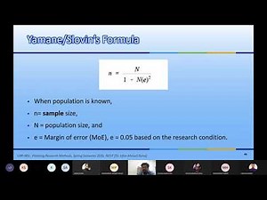 Lecture 6. Sampling Design Part 2: Sampling frame, formula, and method