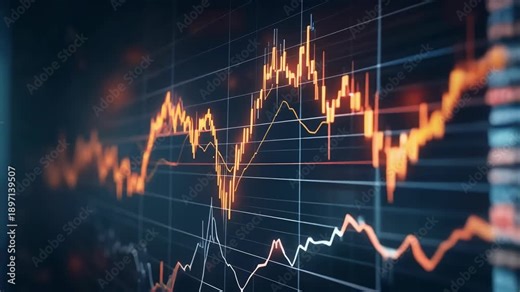 Financial market data visualization with dynamic stock charts and trading analysis background