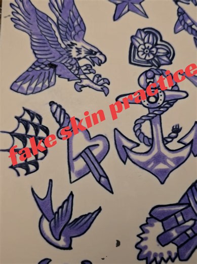 Soooo...this is why we practice. Got a new stencil printer, first time using it on my fake skin, left it sitting for too long and the stencil bled, and I didn't remove enough of the shading and leave clean lines so ended up with blobby stencil stained skins. However, I persevered and in the interest of learning still did my best to line it out, ALOT of cussing later I got most of the linework down. I'm planning on adding color to these and packing so hopefully it will kill the stencil stain 🤦‍♀