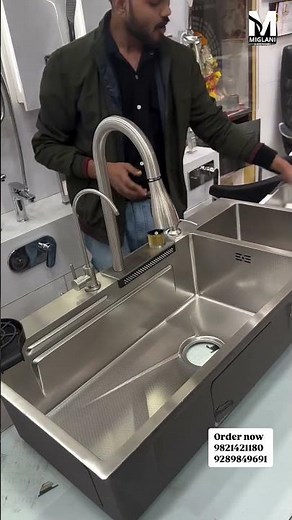 Upgrade your kitchen with our double bowl waterfall sink I only at Miglani Hardware #kitchendesign