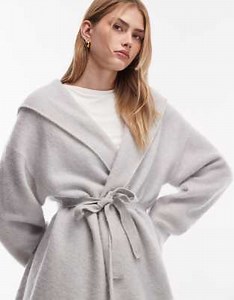 ARKET alpaca wool relaxed fit midi tie front knit cardigan in dark grey | ASOS