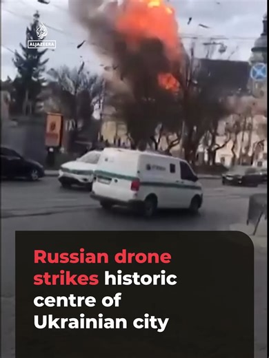 A Russian drone struck the historical centre of Ukraine’s Lviv in broad daylight, setting fire to a UNESCO-listed church. . Authorities say Russia launched over 400 drones at Ukraine on Tuesday. #news