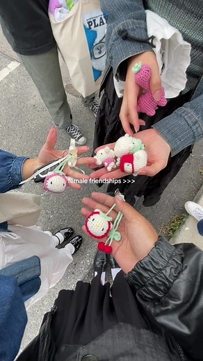 jessie surprised us with handmade crocheted keychains that matched each of our interests 🥹🫶🏼 #justgirlythings #howilovebeingawoman #femalefriendships #girlhood #girlexperience #crochettiktok