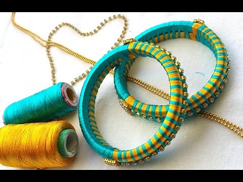 How to make silk thread bangles with gold drop chain # multi color threads