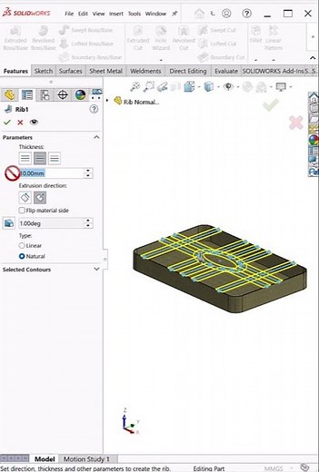 Rib Normal to Sketch in SolidWorks | Rib Feature Basics #shorts