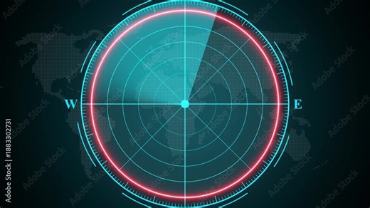 High-tech digital radar interface animation with sweeping green radar lines scanning. Radar screen animation, moving radar HUD call animated. Sonar tactical readout of an incoming object.