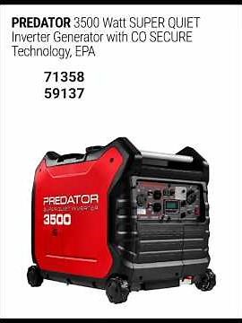 PREDATOR 3500 Watt SUPER QUIET Inverter Generator w CO SECURE Technology, EPA 71358 Owners Manual