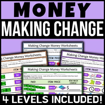 Making Change Worksheets | Functional Money Math Life Skills | Special Education
