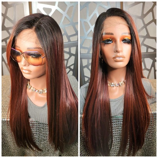 Ombre Auburn Lace Front Wig: Human Hair Blend, Glueless, 22" - Etsy