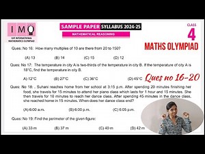 IMO Class 4 Maths Olympiad Sample Paper Ques no 16-20 | Maths Olympiad Mock Test for Class 4
