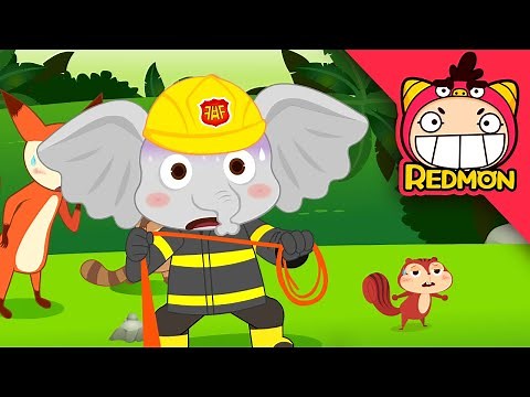 Hippo Stuck in Mud | Elephant firefighter Rescue | elephant video | cartoons for kids | REDMON
