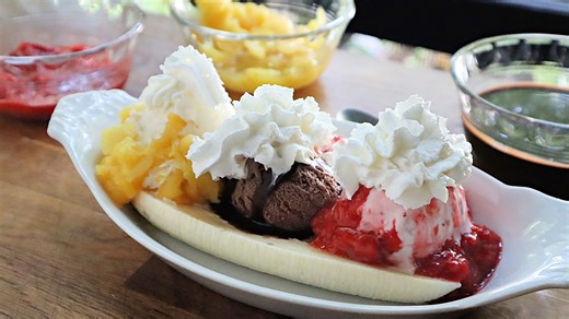 Put together a classic banana split at home