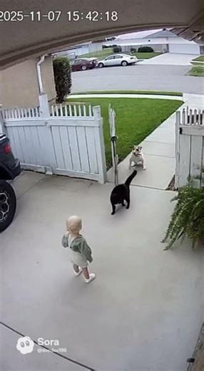 Cat Saves Toddler by Closing Gate and Chasing Dog Away 😱🐱 | Caught on Security Camera #petshub