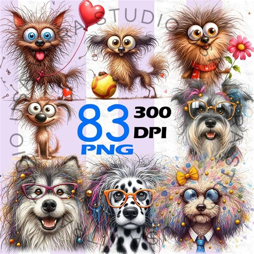 Funny Crazy Dogs Clipart Bundle, Messy Hair Dog Graphics, Wacky Pet Lover PNG V254 - Etsy