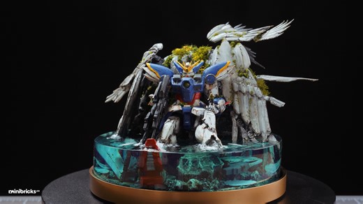 18K views · 230 reactions | We built a diorama inspired by Mobile Suit Gundam Wing: Zero — combining dynamic pose, weathered armor, and a scene that feels alive. Every scratch, wire, and texture is made by hand to capture the scale and energy of the original design. ⚙️ Handmade by Minibricks — https://minibricks.co/ #diorama #gundam #gunpla #modelmaking | minibricks.co | Facebook