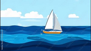 Cartoon drawing of a sailboat on the ocean. Ideal for adding a playful, nautical touch to childrens content and creative designs.