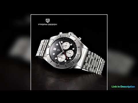 PAGANI DESIGN Sapphire Luxury Retro Quartz Chronometer Stainless Steel Mens Watch Silicone Strap VK