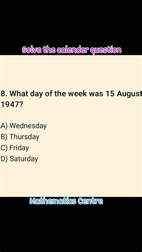 Mathematics Centre on Instagram: "Solve the calender question #ssccgl #viralreels #sscmath"