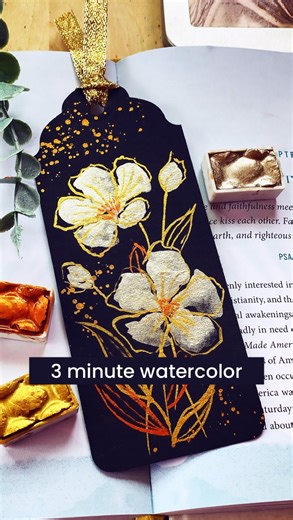 OMG! Watercolor that POP on black paper 🙀 because they are so shimmery and shiny! Got 3 minutes? Let’s paint a bookmark with shimmery flowers👩🏻‍🎨 I’m thrilled to try Metallic watercolors by @skrim_watercolors … they are environmentally friendly and vegan. The paints are lightfast and come beautifully packaged, each pan has a magnet so they stay put in the tin case until you want to take them out❤️ The colors are highly pigmented and extremely shimmery… allowing you to build opacity or just g