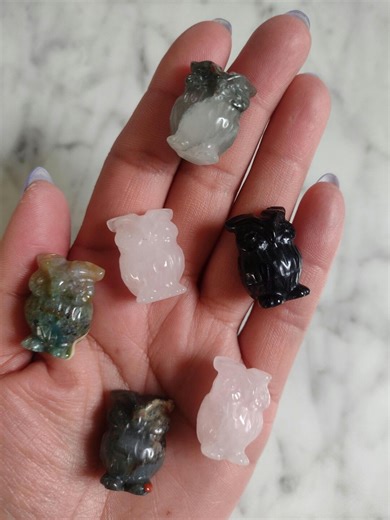 Crystal Owl Carving Obsidian Rose Quartz Bloodstone Moss Agate Stone Owl Figure Crystal Carving - Etsy