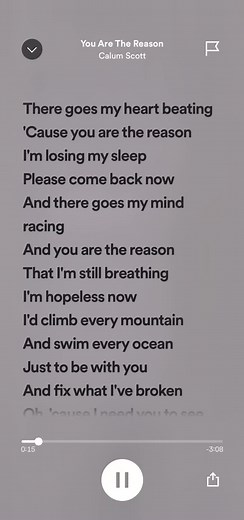 Speed Up Love Songs - Calum Scott 'You Are The Reason' Lyrics