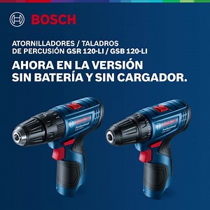 ¡LANZAMIENTO! GSR 120-LI y GSB 120-LI, los Taladros / Atornilladores con Percusión que ya conoces, ahora en la versión sin batería y sin cargador, con mucha más autonomía. Funcionan con todas las baterías y cargadores de 12V de Bosch, son compactos, tienen autonomía de 2.0Ah y mucho más. Úsalos con baja velocidad y alto torque o alta velocidad y bajo torque. | Bosch Herramientas Eléctricas Profesionales y Accesorios