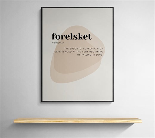 Inspirational Language Poster Printable, Forelsket Word Wall Art, Cultural Typography Decor
