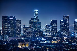 Los Angeles skyline by night, California, USA.